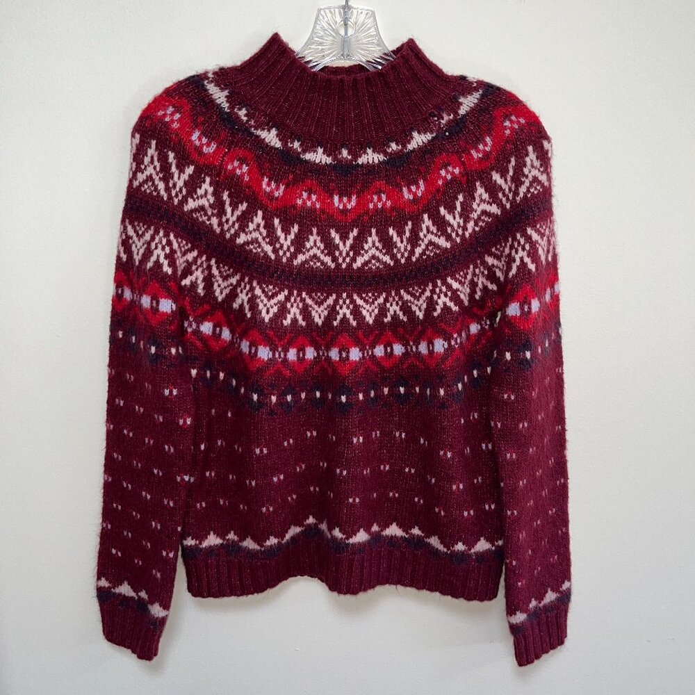 American Eagle Red Festive Mock Neck Sweater